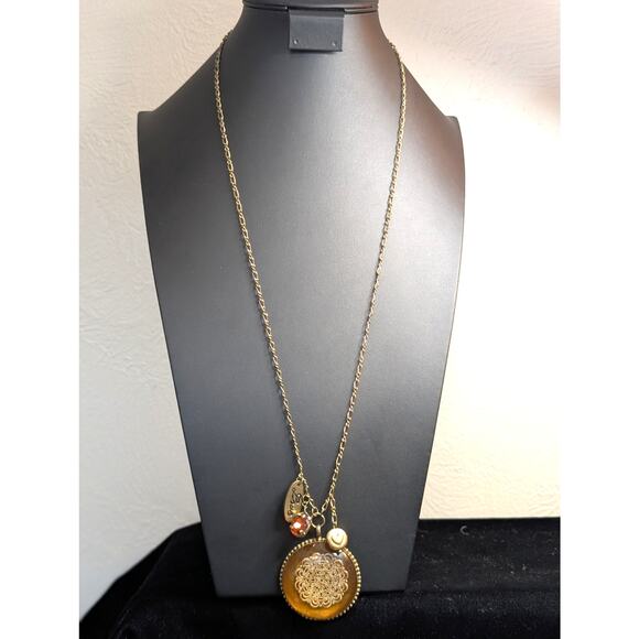 Antiqued Gold Tone Pendant Multi-Charm Long Chain 29.5"-31.5" Necklace - Picture 1 of 7